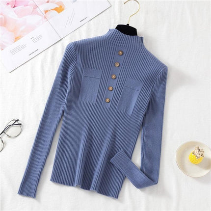 Autumn Elegance: Women's Knit Sweater with Stylish Button Design - Très Elite