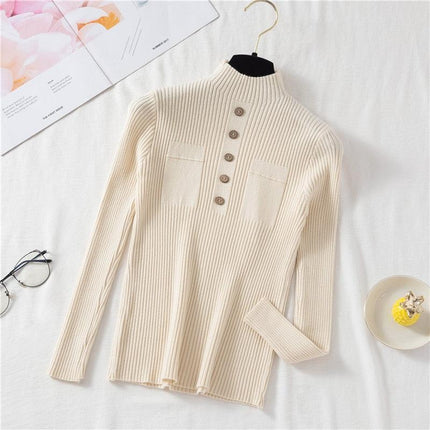 Autumn Elegance: Women's Knit Sweater with Stylish Button Design - Très Elite