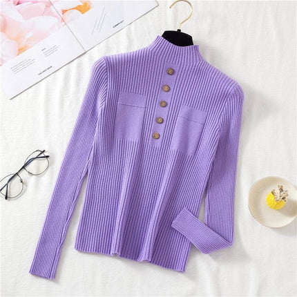 Autumn Elegance: Women's Knit Sweater with Stylish Button Design - Très Elite