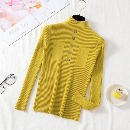 Autumn Elegance: Women's Knit Sweater with Stylish Button Design - Très Elite