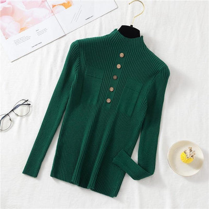 Autumn Elegance: Women's Knit Sweater with Stylish Button Design - Très Elite