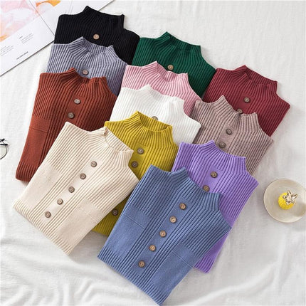 Autumn Elegance: Women's Knit Sweater with Stylish Button Design - Très Elite