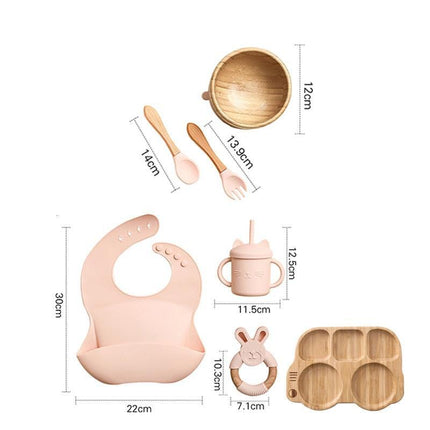 Bamboo Baby Feeding Set with Suction Plates and Rattle Toy - 7-Piece Collection - Très Elite