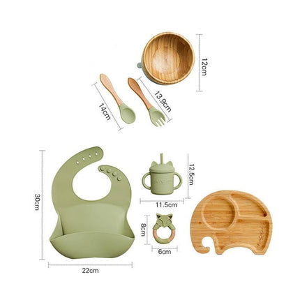 Bamboo Baby Feeding Set with Suction Plates and Rattle Toy - 7-Piece Collection - Très Elite