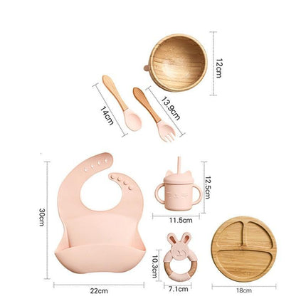 Bamboo Baby Feeding Set with Suction Plates and Rattle Toy - 7-Piece Collection - Très Elite