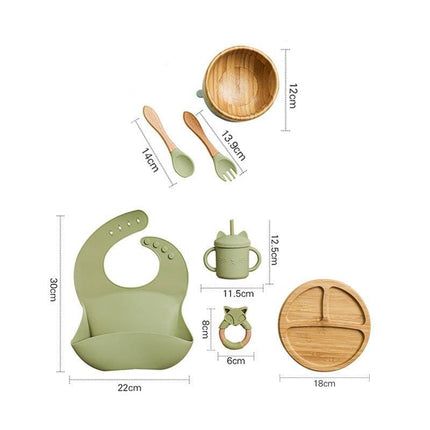Bamboo Baby Feeding Set with Suction Plates and Rattle Toy - 7-Piece Collection - Très Elite