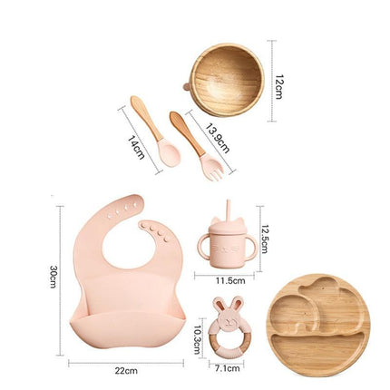 Bamboo Baby Feeding Set with Suction Plates and Rattle Toy - 7-Piece Collection - Très Elite