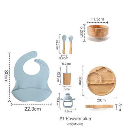 Bamboo Baby Feeding Set with Suction Plates and Rattle Toy - 7-Piece Collection - Très Elite