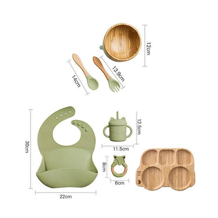 Bamboo Baby Feeding Set with Suction Plates and Rattle Toy - 7-Piece Collection - Très Elite