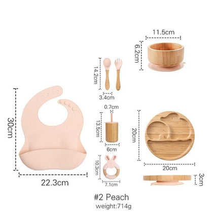 Bamboo Baby Feeding Set with Suction Plates and Rattle Toy - 7-Piece Collection - Très Elite