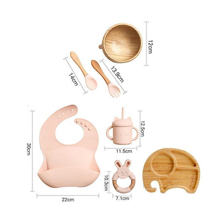 Bamboo Baby Feeding Set with Suction Plates and Rattle Toy - 7-Piece Collection - Très Elite