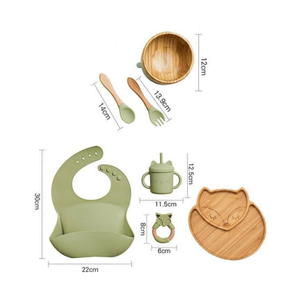 Bamboo Baby Feeding Set with Suction Plates and Rattle Toy - 7-Piece Collection - Très Elite