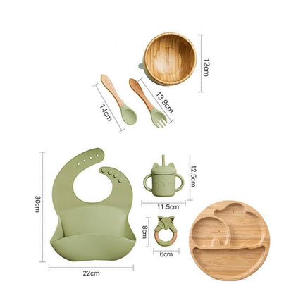 Bamboo Baby Feeding Set with Suction Plates and Rattle Toy - 7-Piece Collection - Très Elite
