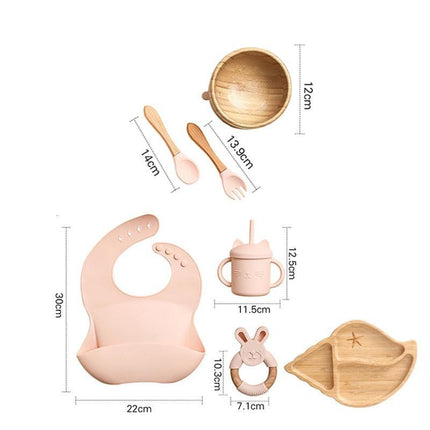 Bamboo Baby Feeding Set with Suction Plates and Rattle Toy - 7-Piece Collection - Très Elite