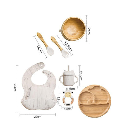 Bamboo Baby Feeding Set with Suction Plates and Rattle Toy - 7-Piece Collection - Très Elite