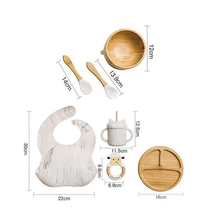 Bamboo Baby Feeding Set with Suction Plates and Rattle Toy - 7-Piece Collection - Très Elite