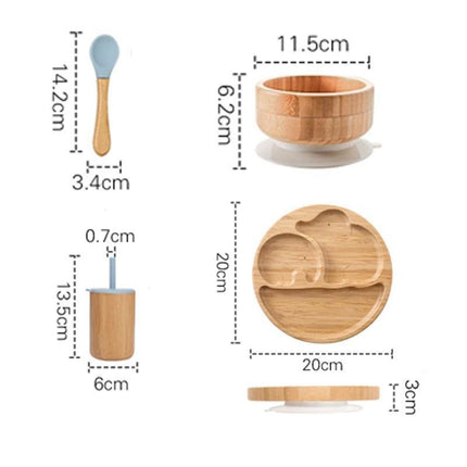 Bamboo Baby Feeding Set with Suction Plates and Rattle Toy - 7-Piece Collection - Très Elite