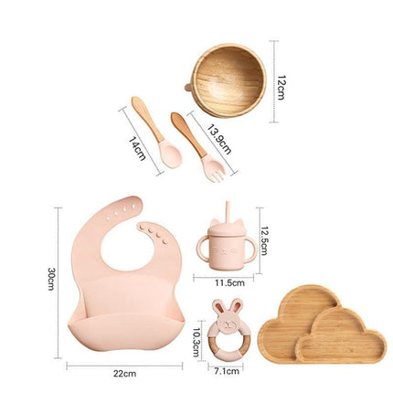 Bamboo Baby Feeding Set with Suction Plates and Rattle Toy - 7-Piece Collection - Très Elite