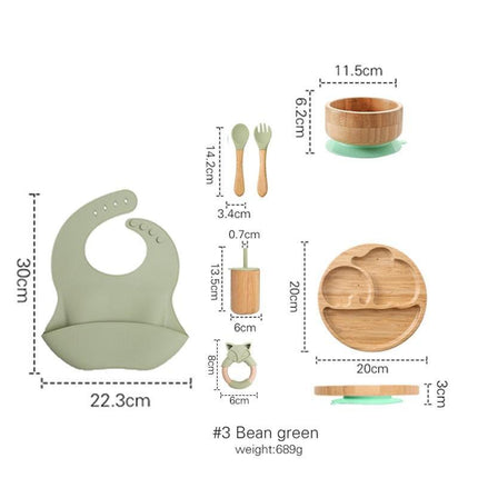 Bamboo Baby Feeding Set with Suction Plates and Rattle Toy - 7-Piece Collection - Très Elite