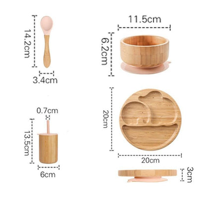 Bamboo Baby Feeding Set with Suction Plates and Rattle Toy - 7-Piece Collection - Très Elite