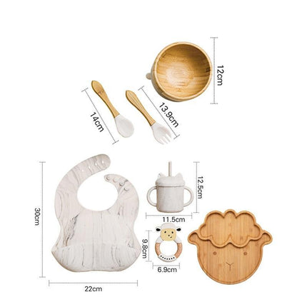 Bamboo Baby Feeding Set with Suction Plates and Rattle Toy - 7-Piece Collection - Très Elite