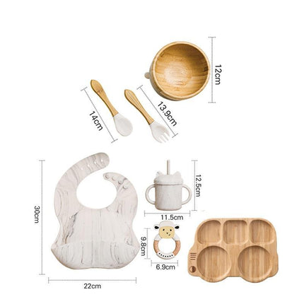 Bamboo Baby Feeding Set with Suction Plates and Rattle Toy - 7-Piece Collection - Très Elite