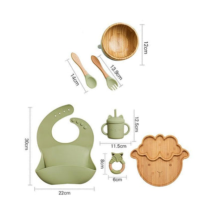 Bamboo Baby Feeding Set with Suction Plates and Rattle Toy - 7-Piece Collection - Très Elite