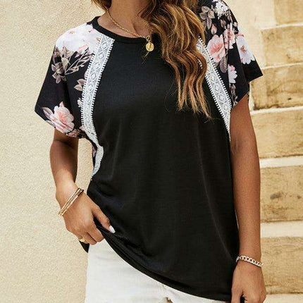 Blossom Breeze: Women's Elegant Floral Flutter Sleeve Top with Stylish Contrast Panel