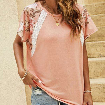 Blossom Breeze: Women's Elegant Floral Flutter Sleeve Top with Stylish Contrast Panel
