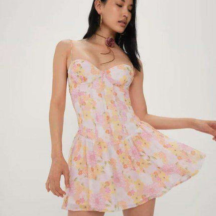 Bohemian Chic: French Riviera Tube Top & Steel Ring Suspender Dress Set with Flowing Holiday Skirt