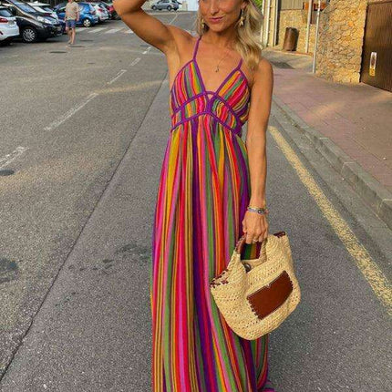 Bohemian Chic Rainbow Striped Summer Dress for Stylish Women - Très Elite