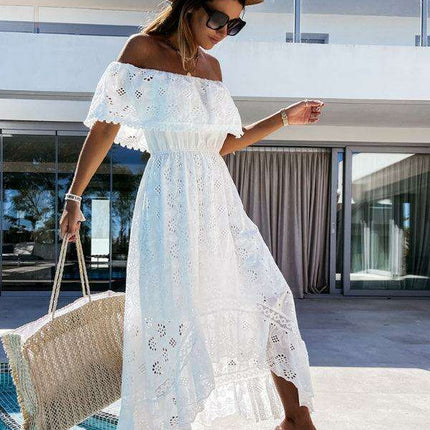 Bohemian Dream Lace Off-Shoulder Dress with Playful Details - Très Elite