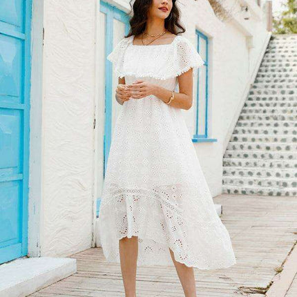 Bohemian Dream Lace Off-Shoulder Dress with Playful Details - Très Elite