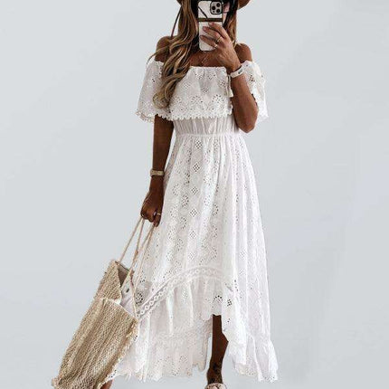 Bohemian Dream Lace Off-Shoulder Dress with Playful Details - Très Elite
