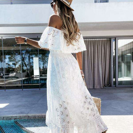 Bohemian Dream Lace Off-Shoulder Dress with Playful Details - Très Elite