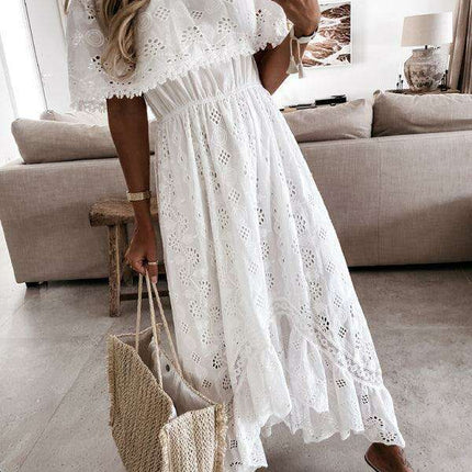 Bohemian Dream Lace Off-Shoulder Dress with Playful Details - Très Elite