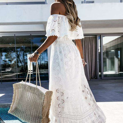 Bohemian Dream Lace Off-Shoulder Dress with Playful Details - Très Elite