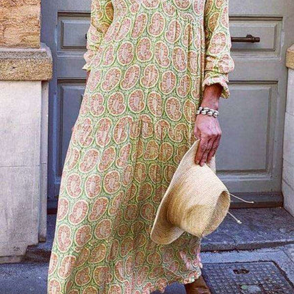 Bohemian Elegance V-Neck Maxi Dress with Flowing Sleeves