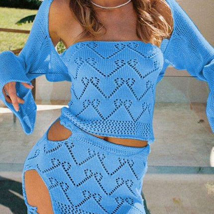 Bohemian Fringe Knit Three-Piece Set for the Free-Spirited Woman - Très Elite