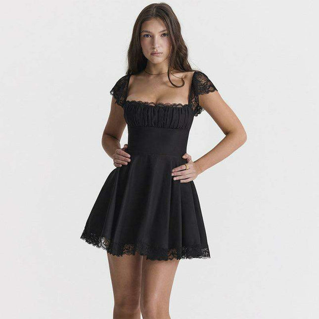 Bohemian Lace Backless Slip Dress with Square Neck Design