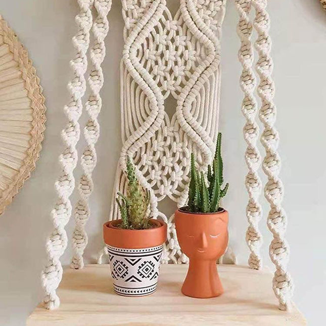 Bohemian Macrame Storage Shelf with Elegant Tassels - Handcrafted Decor for Stylish Spaces