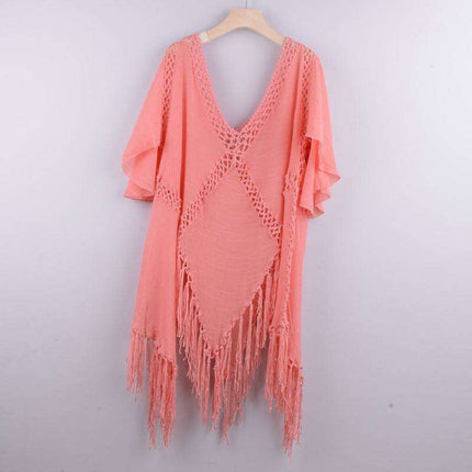 Boho Chic Crochet Fringed Cover-Up | Stylish Poncho for Summer Beach Escapes - Très Elite