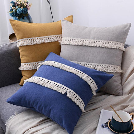 Boho-Chic Embroidered Pillow Covers with Trendy Tassel Details - Très Elite