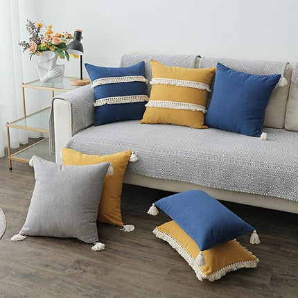 Boho-Chic Embroidered Pillow Covers with Trendy Tassel Details - Très Elite