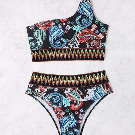 Boho Chic One-Shoulder Split Triangle Swimsuit Set - Très Elite
