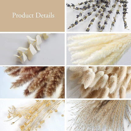 Boho Chic Pampas Grass Floral Set - 68 Pieces of Dried Natural Blooms - Très Elite