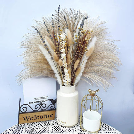 Boho Chic Pampas Grass Floral Set - 68 Pieces of Dried Natural Blooms - Très Elite
