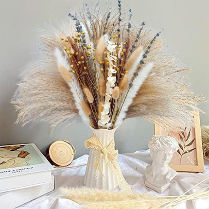 Boho Chic Pampas Grass Floral Set - 68 Pieces of Dried Natural Blooms - Très Elite