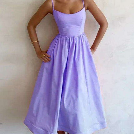 Boho Chic Pleated Suspenders Dress with U-Neck and Dropped Sleeves - Très Elite
