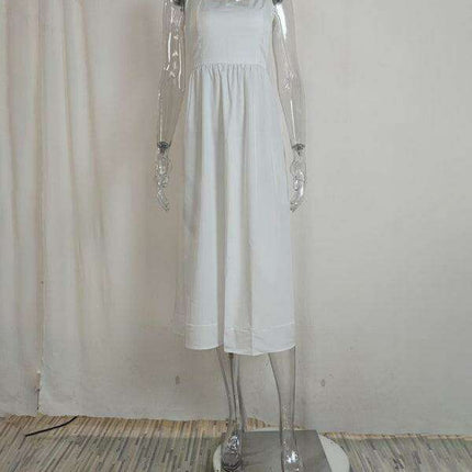 Boho Chic Pleated Suspenders Dress with U-Neck and Dropped Sleeves - Très Elite